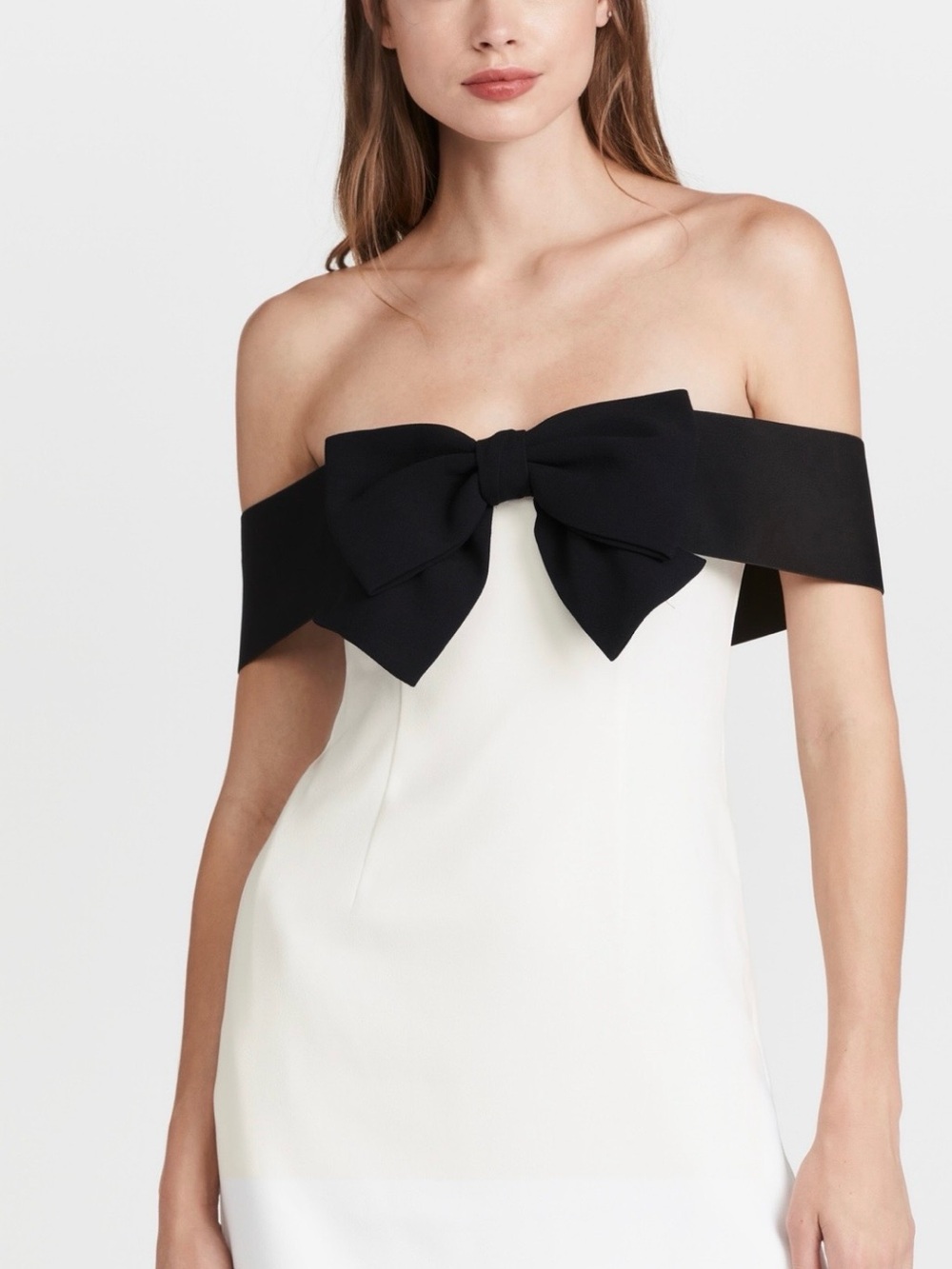 Self-Portrait Strapless White Dress with Black Bow